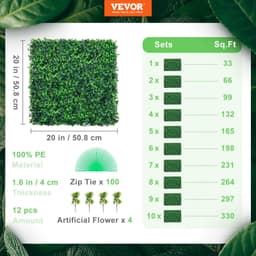 image-VEVOR 12PCS 20x20inch Artificial Boxwood Panels,Boxwood Hedge Wall Panels,Artificial Grass Backdrop Wall 1.6",Privacy Hedge Screen UV Protected for Outdoor Indoor Garden Fence Backyard