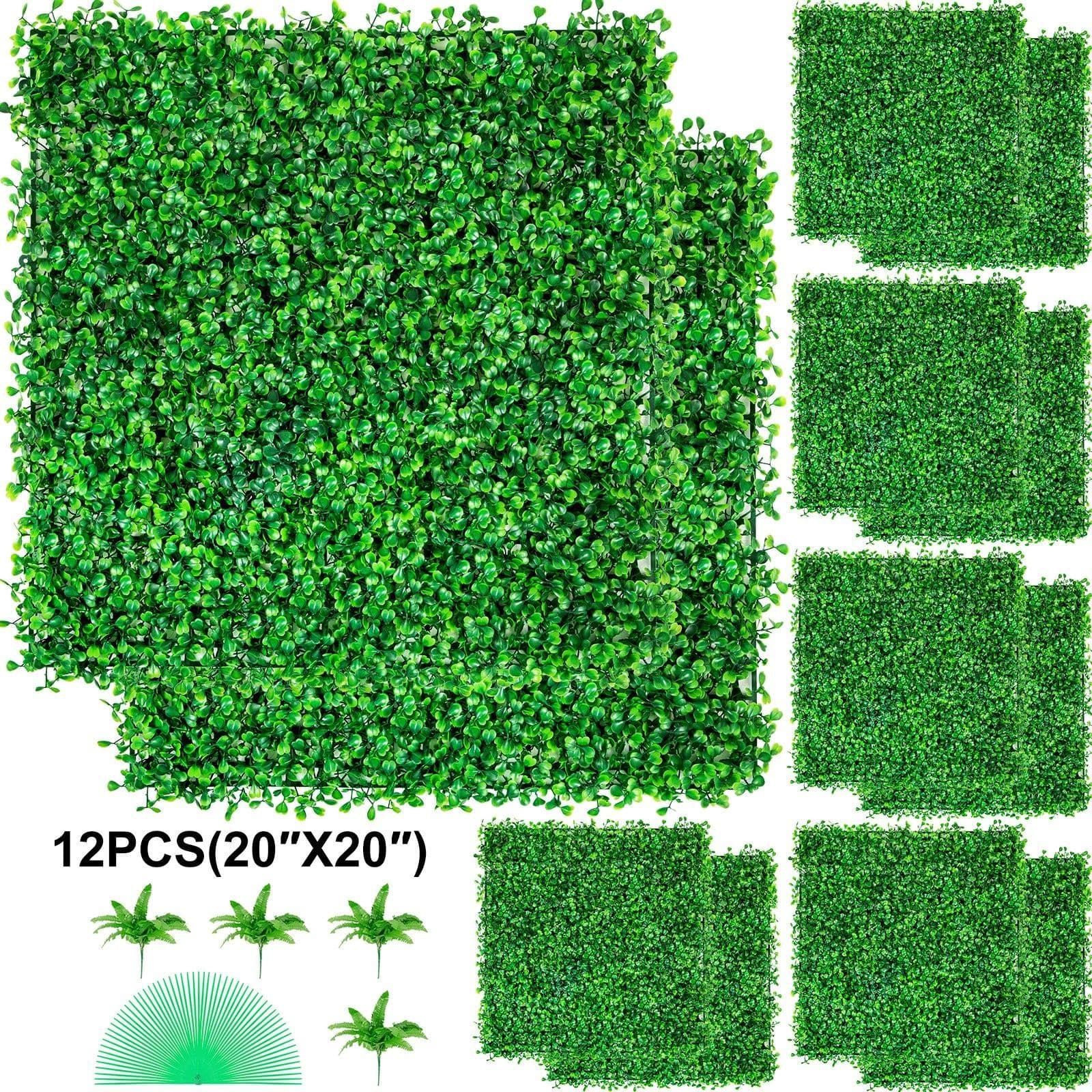 image-VEVOR 12PCS 20x20inch Artificial Boxwood Panels,Boxwood Hedge Wall Panels,Artificial Grass Backdrop Wall 1.6",Privacy Hedge Screen UV Protected for Outdoor Indoor Garden Fence Backyard
