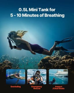 image-VEVOR Scuba Tank, 0.5L Portable Diving Tank with Pump, Diving Oxygen Cylinder Supports 5-10 Minutes Underwater Breathing, 98.43 ft Diving Depth, Refillable Snorkel Air Tank for Underwater Exploration