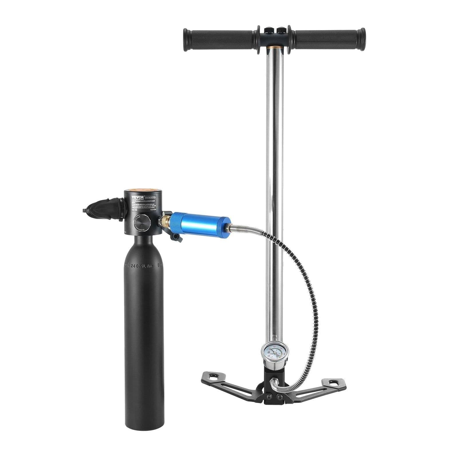 image-VEVOR Scuba Tank, 0.5L Portable Diving Tank with Pump, Diving Oxygen Cylinder Supports 5-10 Minutes Underwater Breathing, 98.43 ft Diving Depth, Refillable Snorkel Air Tank for Underwater Exploration