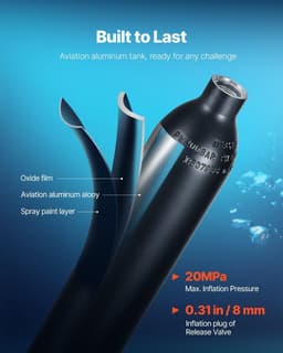 image-VEVOR Scuba Tank, 0.5L Portable Diving Tank with Pump, Diving Oxygen Cylinder Supports 5-10 Minutes Underwater Breathing, 98.43 ft Diving Depth, Refillable Snorkel Air Tank for Underwater Exploration