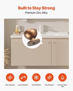 image-VEVOR Cabinet Knobs, 12 Pack, 0.98 Inch Zinc Alloy Drawer Pulls Door Handles, Round Kitchen Dresser Solid Knobs Cupboard Hardware with Screws for Bathroom Closet Cabinets Drawers, Antique Brass Color