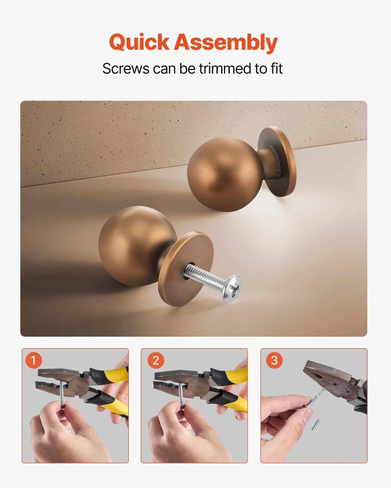 image-VEVOR Cabinet Knobs, 12 Pack, 0.98 Inch Zinc Alloy Drawer Pulls Door Handles, Round Kitchen Dresser Solid Knobs Cupboard Hardware with Screws for Bathroom Closet Cabinets Drawers, Antique Brass Color