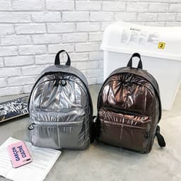 image-Trendy Korean Backpack - Silver Large PU Travel Schoolbag - 20-35L