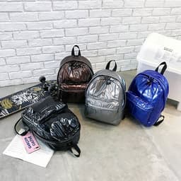 image-Trendy Korean Backpack - Silver Large PU Travel Schoolbag - 20-35L