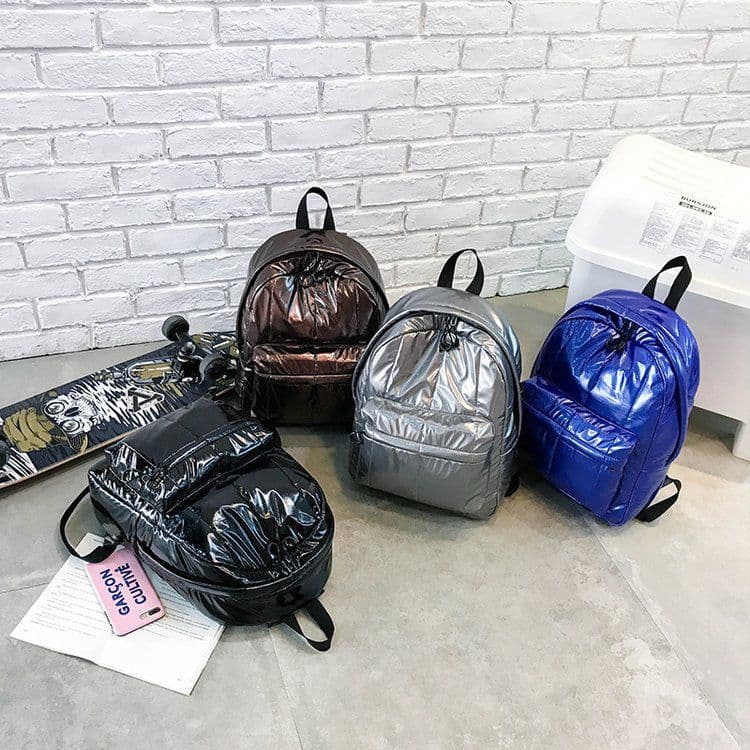 image-Trendy Korean Backpack - Silver Large PU Travel Schoolbag - 20-35L