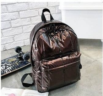 image-Trendy Korean Backpack - Silver Large PU Travel Schoolbag - 20-35L