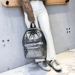 image-Trendy Korean Backpack - Silver Large PU Travel Schoolbag - 20-35L
