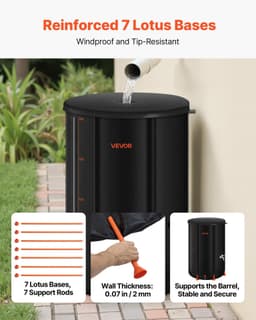 image-VEVOR Collapsible Rain Barrel, 100 Gallon Portable Rain Water Collection Barrel, 1000D PVC Rainwater Collection System, Garden Water Catcher Tank Storage Container with Spigot & Overflow Kit, Black