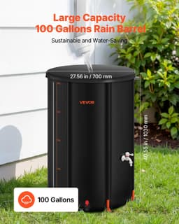 image-VEVOR Collapsible Rain Barrel, 100 Gallon Portable Rain Water Collection Barrel, 1000D PVC Rainwater Collection System, Garden Water Catcher Tank Storage Container with Spigot & Overflow Kit, Black