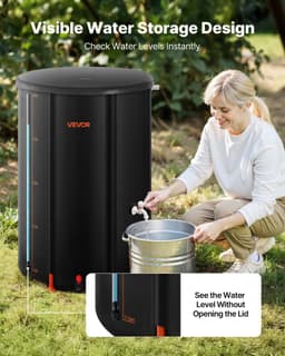 image-VEVOR Collapsible Rain Barrel, 100 Gallon Portable Rain Water Collection Barrel, 1000D PVC Rainwater Collection System, Garden Water Catcher Tank Storage Container with Spigot & Overflow Kit, Black