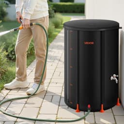 image-VEVOR Collapsible Rain Barrel, 100 Gallon Portable Rain Water Collection Barrel, 1000D PVC Rainwater Collection System, Garden Water Catcher Tank Storage Container with Spigot & Overflow Kit, Black