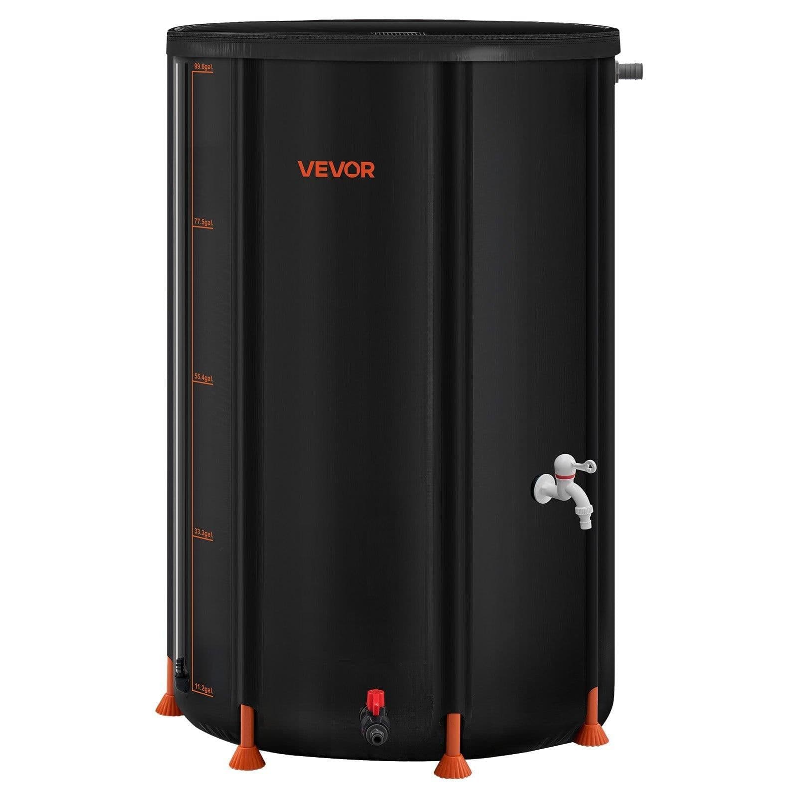 image-VEVOR Collapsible Rain Barrel, 100 Gallon Portable Rain Water Collection Barrel, 1000D PVC Rainwater Collection System, Garden Water Catcher Tank Storage Container with Spigot & Overflow Kit, Black