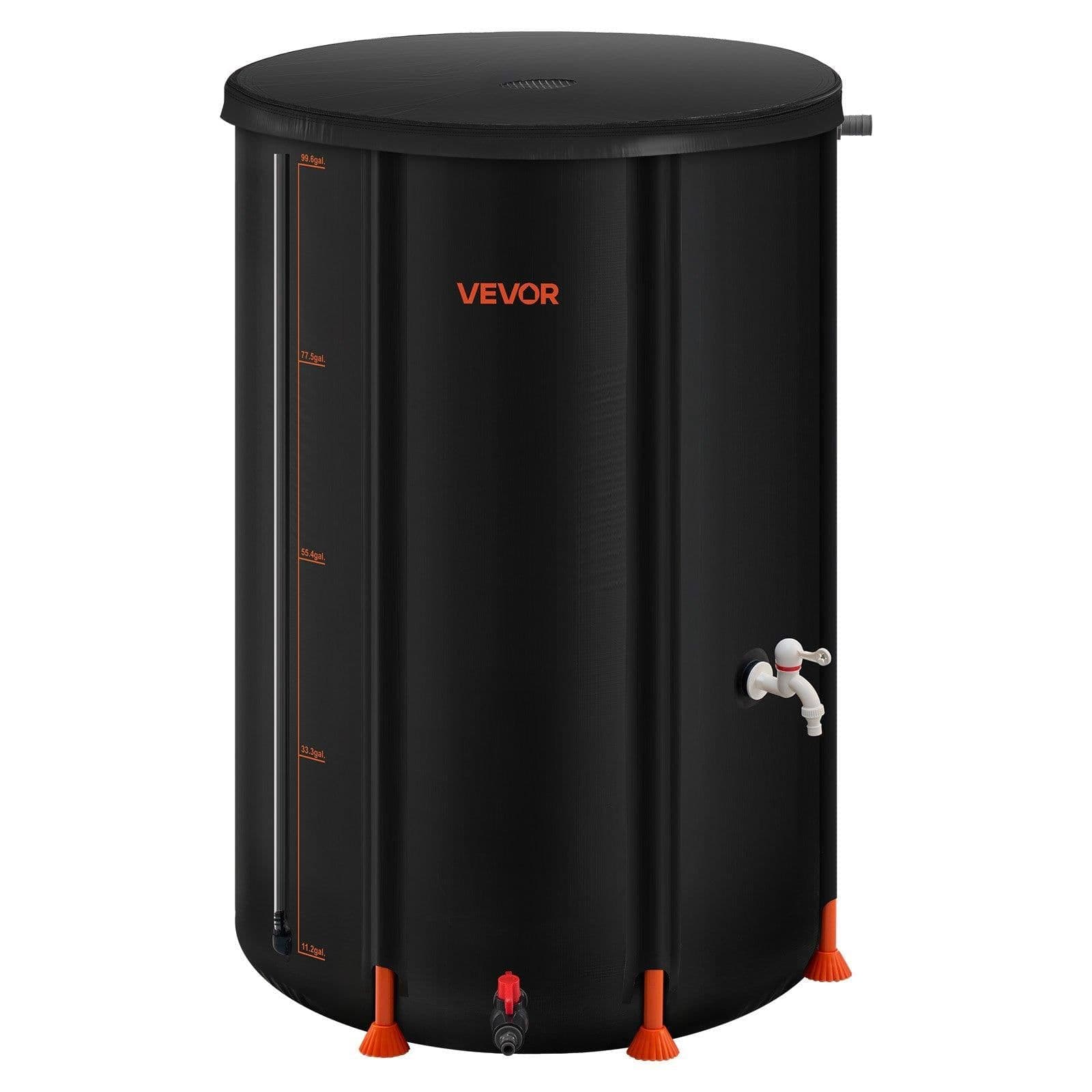 image-VEVOR Collapsible Rain Barrel, 100 Gallon Portable Rain Water Collection Barrel, 1000D PVC Rainwater Collection System, Garden Water Catcher Tank Storage Container with Spigot & Overflow Kit, Black