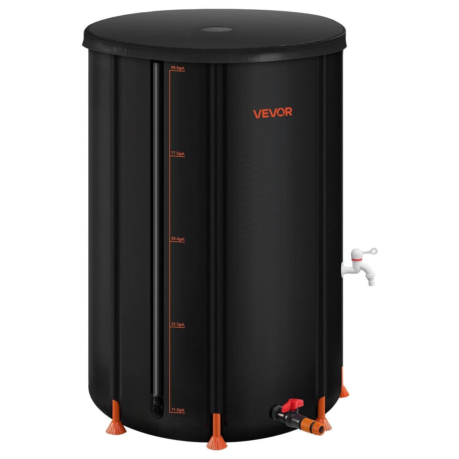 image-VEVOR Collapsible Rain Barrel, 100 Gallon Portable Rain Water Collection Barrel, 1000D PVC Rainwater Collection System, Garden Water Catcher Tank Storage Container with Spigot & Overflow Kit, Black