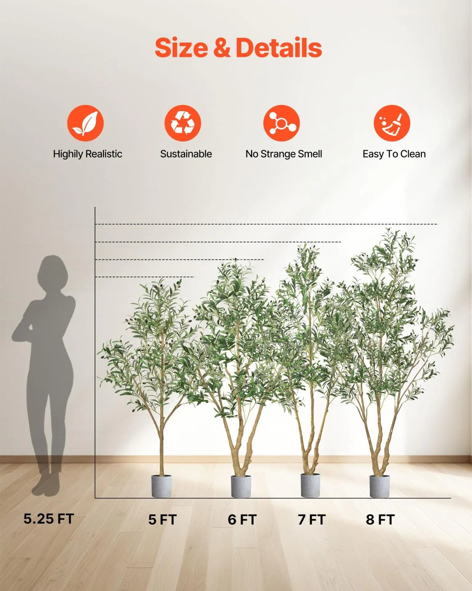 image-VEVOR 5FT Artificial Olive Tree with Black Pot, Tall Fake Tree with Natural Wood Trunk & Realistic Green Leaves and Fruits, Indoor Faux Plant for Home, Office, Living Room, Corner Decor