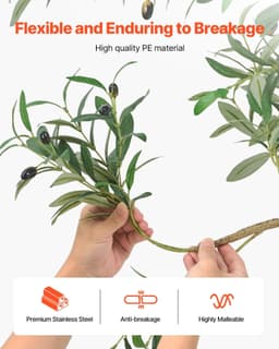 image-VEVOR 5FT Artificial Olive Tree with Black Pot, Tall Fake Tree with Natural Wood Trunk & Realistic Green Leaves and Fruits, Indoor Faux Plant for Home, Office, Living Room, Corner Decor