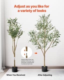 image-VEVOR 5FT Artificial Olive Tree with Black Pot, Tall Fake Tree with Natural Wood Trunk & Realistic Green Leaves and Fruits, Indoor Faux Plant for Home, Office, Living Room, Corner Decor