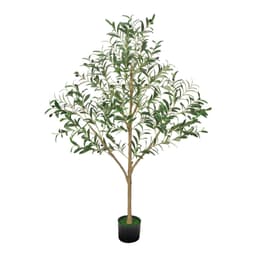 image-VEVOR 5FT Artificial Olive Tree with Black Pot, Tall Fake Tree with Natural Wood Trunk & Realistic Green Leaves and Fruits, Indoor Faux Plant for Home, Office, Living Room, Corner Decor