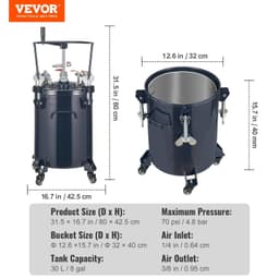 image-VEVOR Spray Paint Pressure Pot Tank, 30L/8gal Air Paint Pressure Pot with Manual Mixing Agitator, Leak Repair Sealant for Industry Home Decor Architecture Construction Automotive Painting, 70PSI Max