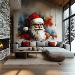 image-Vibrant Santa Claus Wall Mural | Classic Christmas Decal | Artistic Holiday Wall Art | Colorful Santa Portrait Sticker | Home Decoration