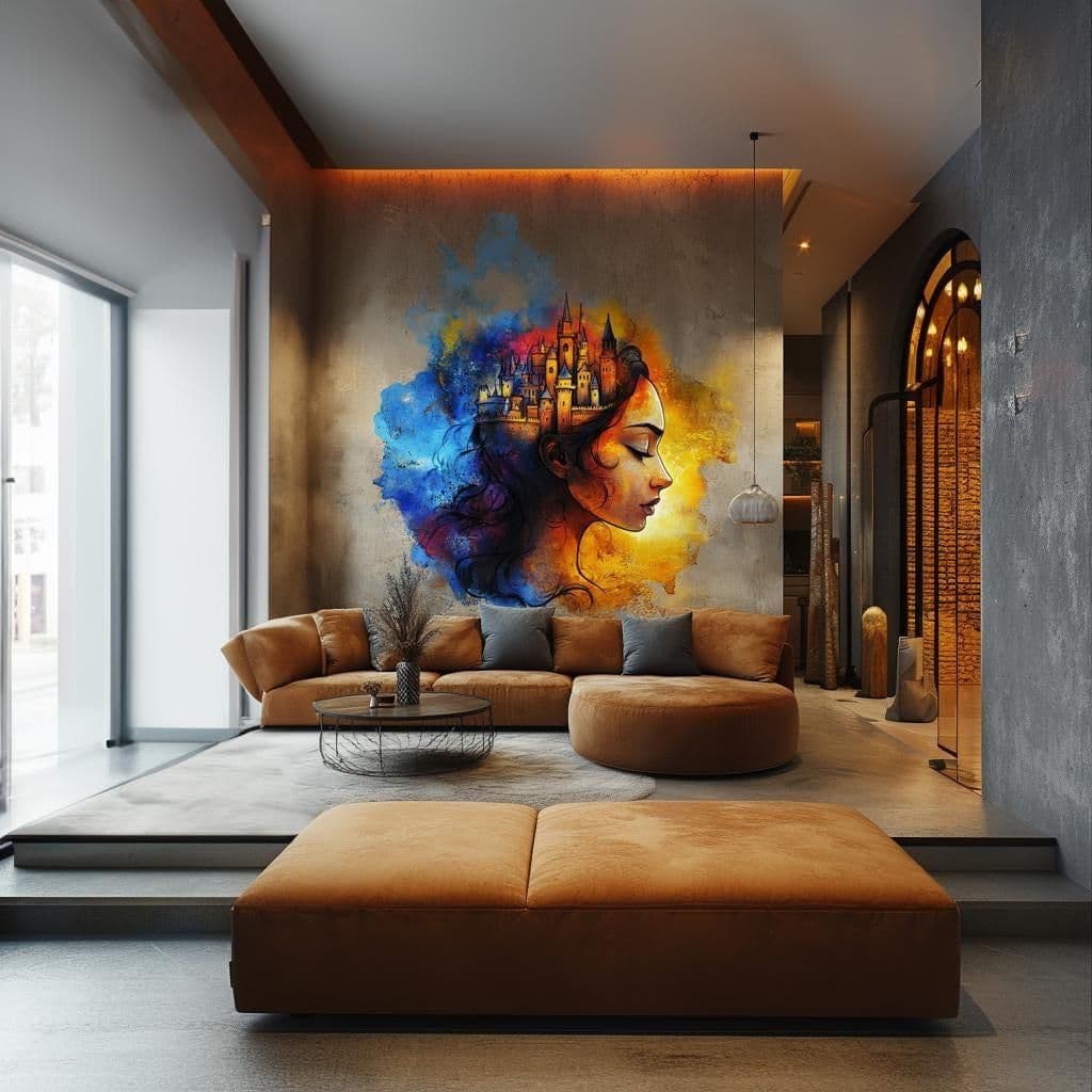 image-Fantasy Castle Wall Art Sticker - Vibrant Woman Portrait Vinyl Decal for Living Room, Bedroom, or Office