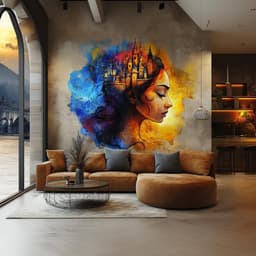 image-Fantasy Castle Wall Art Sticker - Vibrant Woman Portrait Vinyl Decal for Living Room, Bedroom, or Office