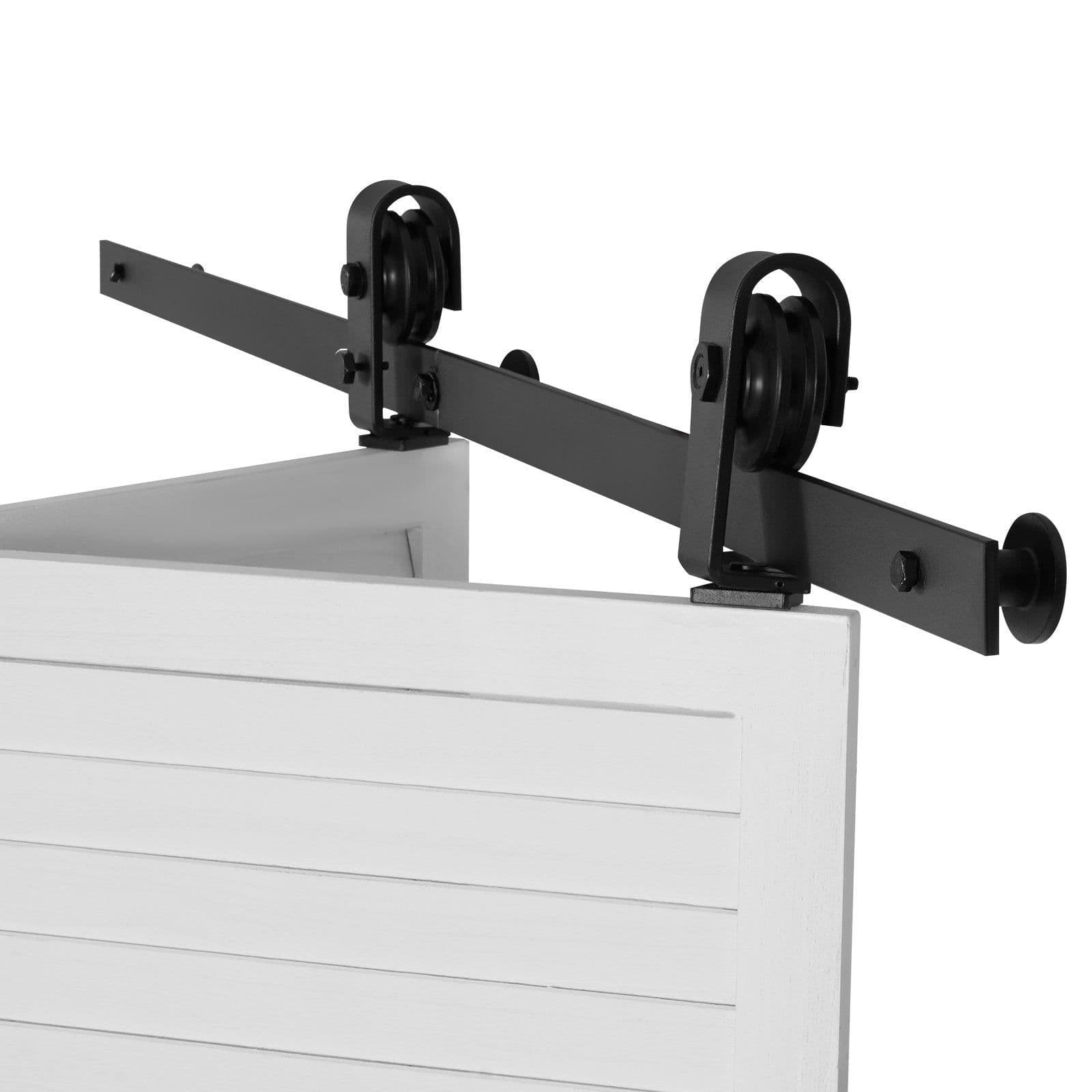 image-VEVOR Bi-Folding Sliding Barn Door Hardware Track Kit, 52" Top Mount Track Kit, Slide Smoothly & Quietly, Heavy Duty, Easy to Install, Suitable for Two 24" Closet Pantry Laundry Doors (Not Included)