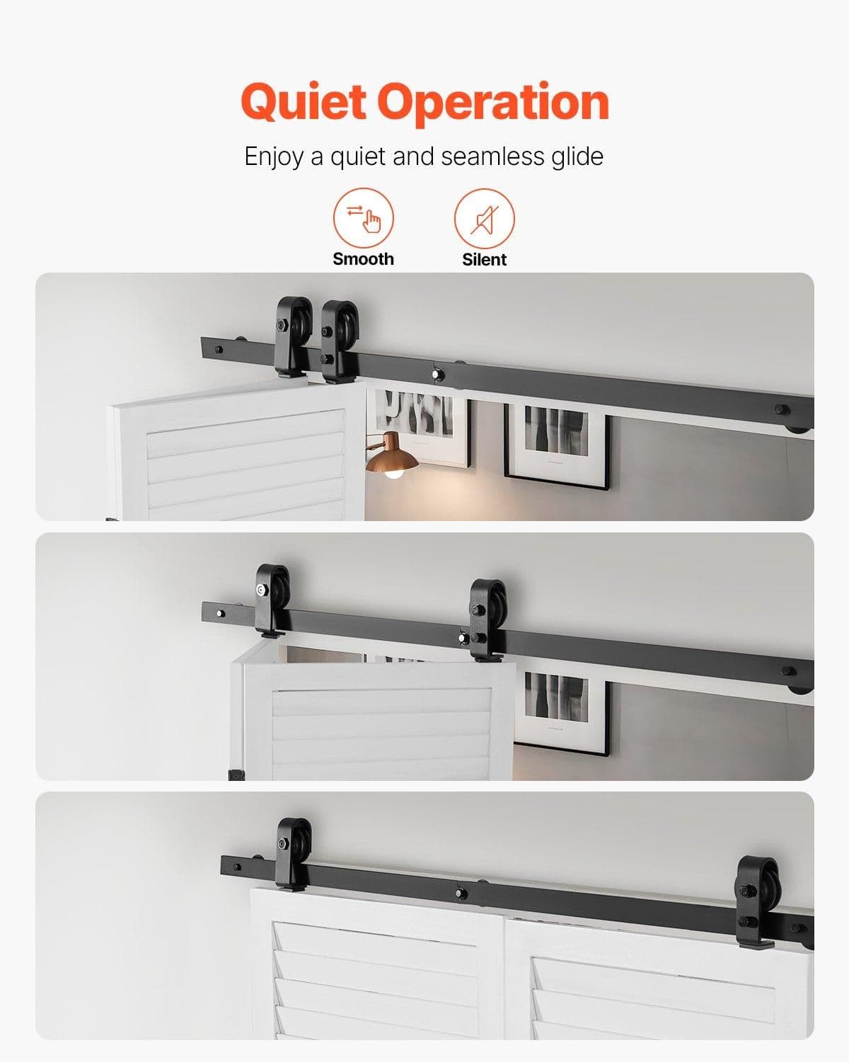 image-VEVOR Bi-Folding Sliding Barn Door Hardware Track Kit, 52" Top Mount Track Kit, Slide Smoothly & Quietly, Heavy Duty, Easy to Install, Suitable for Two 24" Closet Pantry Laundry Doors (Not Included)