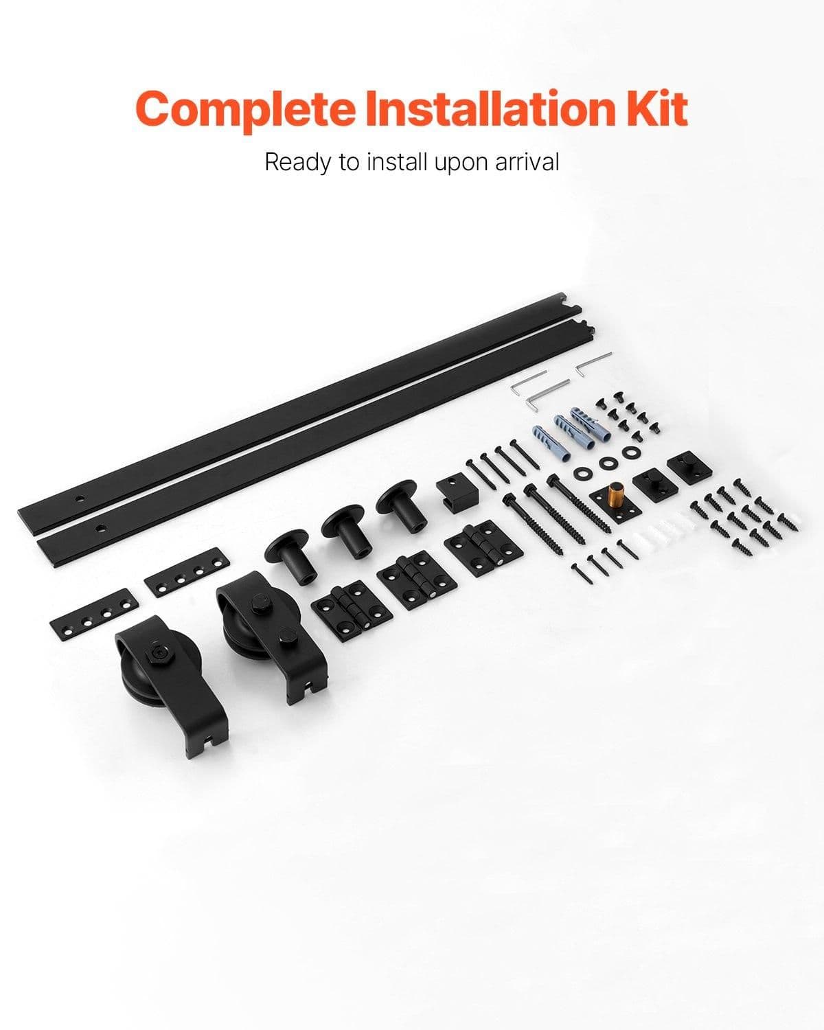 image-VEVOR Bi-Folding Sliding Barn Door Hardware Track Kit, 52" Top Mount Track Kit, Slide Smoothly & Quietly, Heavy Duty, Easy to Install, Suitable for Two 24" Closet Pantry Laundry Doors (Not Included)