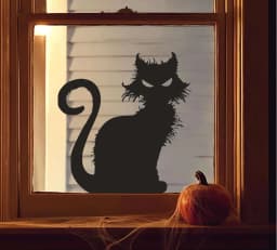 image-Halloween Cat Window Decal | Scary Black Cat Sticker | Spooky Vinyl Window Decor | Creepy Cat Silhouette | Halloween Window Decoration
