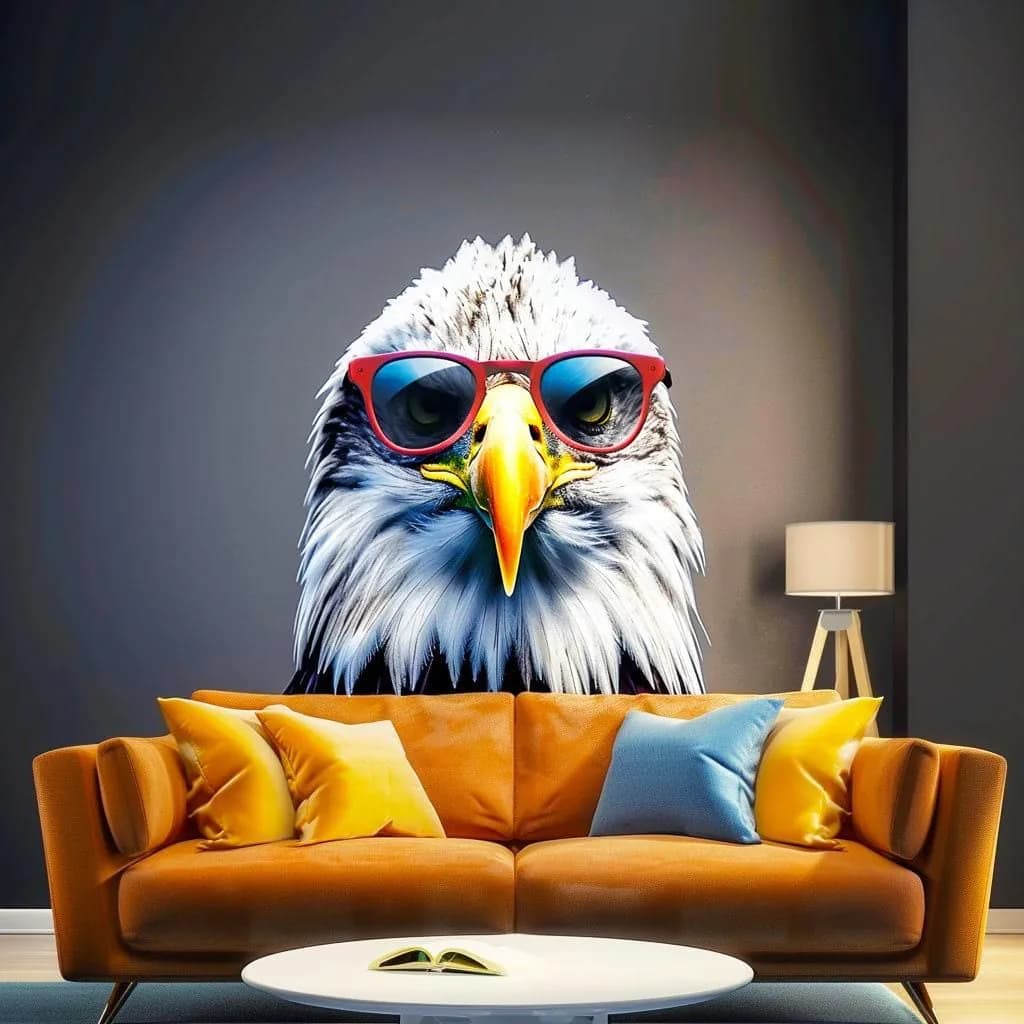 image-Wise Bald Eagle with Glasses Wall Decal - Vibrant Watercolor Bird Sticker