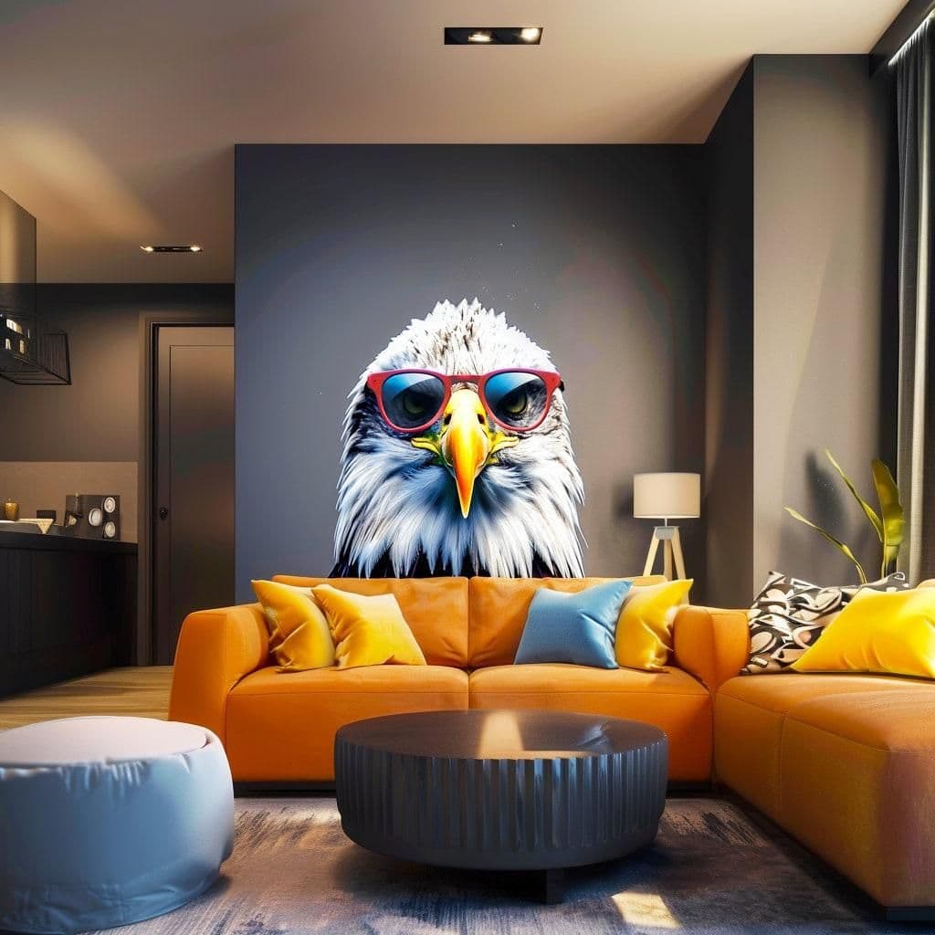 image-Wise Bald Eagle with Glasses Wall Decal - Vibrant Watercolor Bird Sticker