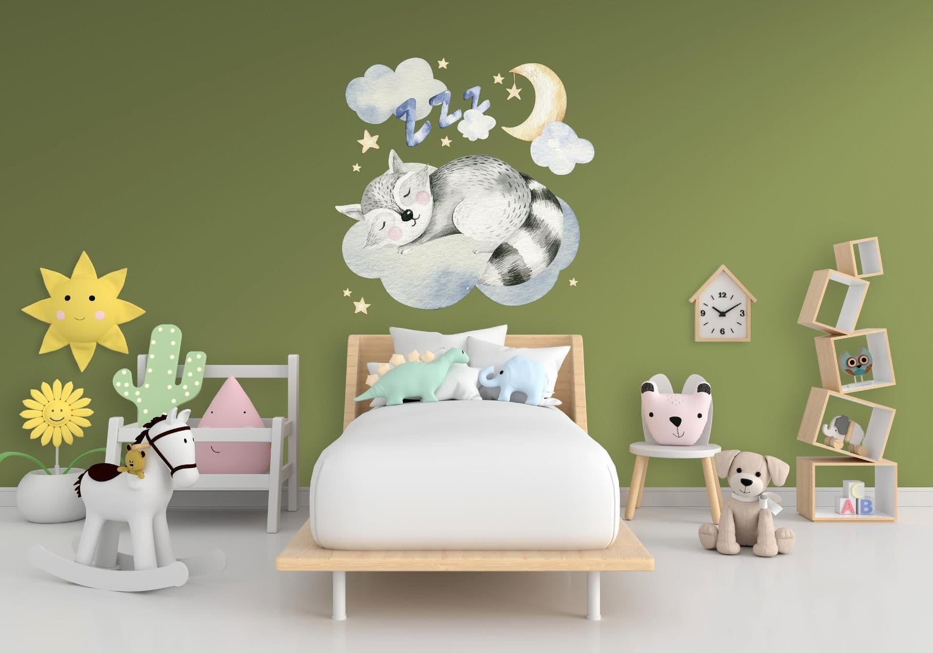 image-Cute Sleeping Animal Nursery Wall Sticker - Sweet Dreams Cloud Kid Baby Room Decor Decal