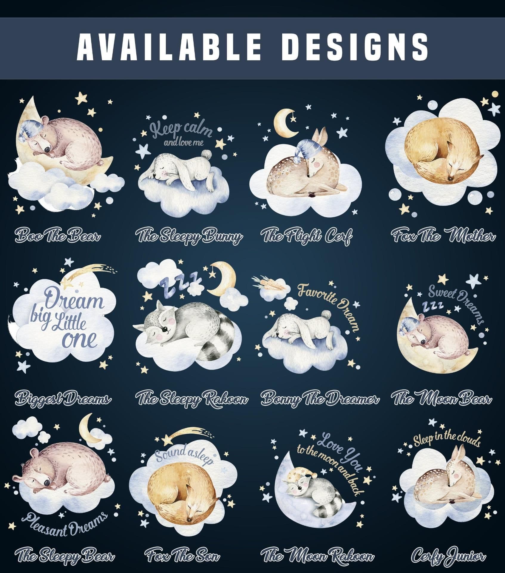 image-Cute Sleeping Animal Nursery Wall Sticker - Sweet Dreams Cloud Kid Baby Room Decor Decal