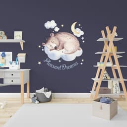 image-Cute Sleeping Animal Nursery Wall Sticker - Sweet Dreams Cloud Kid Baby Room Decor Decal