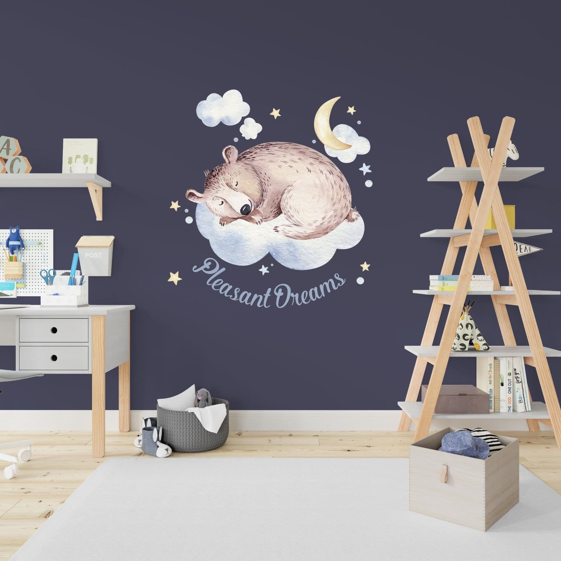 image-Cute Sleeping Animal Nursery Wall Sticker - Sweet Dreams Cloud Kid Baby Room Decor Decal