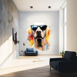 image-Photorealistic Labrador Wall Sticker | Cool Dog Decal with Sunglasses | Fun Animal Wall Art | Playful Pet Decor | Vibrant Wall Decal