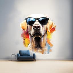 image-Photorealistic Labrador Wall Sticker | Cool Dog Decal with Sunglasses | Fun Animal Wall Art | Playful Pet Decor | Vibrant Wall Decal