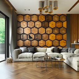 image-Hexagonal Wood Effect Wallpaper Sticker - Black Accent Adhesive Wall Decal, Rustic Wooden Honeycomb Decals for Modern Home Décor
