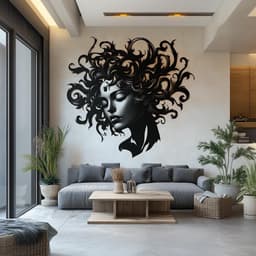 image-Elegant Woman Face Wall Decal | Large Abstract Wall Sticker | Black and White Vinyl Art for Living Room, Bedroom, Office, Modern Home Décor