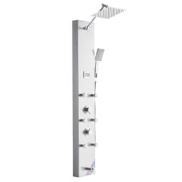 image-VEVOR Shower Panel Tower System with Rainfall Shower Head, LED, 49 in Brushed Stainless Steel Shower Column, 4-Function Faucet, Wall-Mount Rain Massage System with 6 Body Jets, Handheld, and Tub Spout