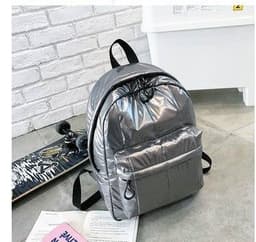 image-Trendy Korean Backpack - Silver Large PU Travel Schoolbag - 20-35L