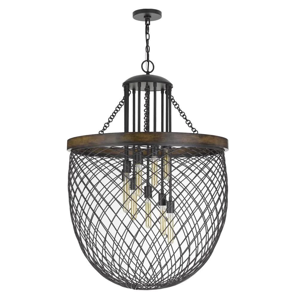 image-Marion Metal/Wood Mesh Shade Chandelier (Edison Bulbs Not Included)