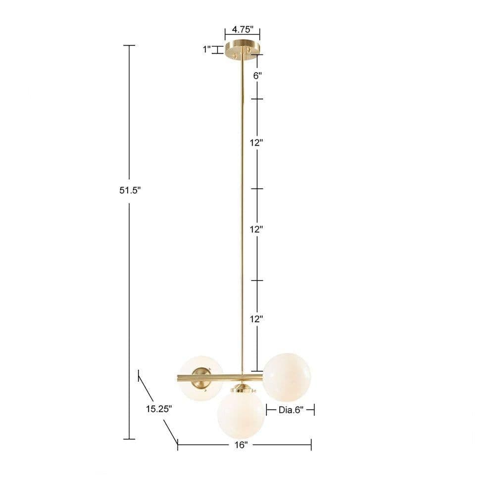 image-3-Light Chandelier with Frosted Glass Globe Bulbs