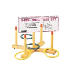 image-RING TOSS GAME 5-PEG BASE WOOD PEGS 4 PLASTIC RINGS