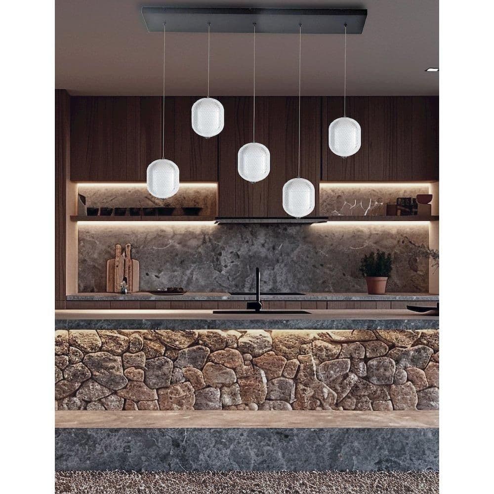 image-30W Horizontal Pendant in Matte Black w/ Clear Pattern Acrylic