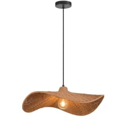 image-1 Light Incandescent Pendant with Wavy Wicker Shade