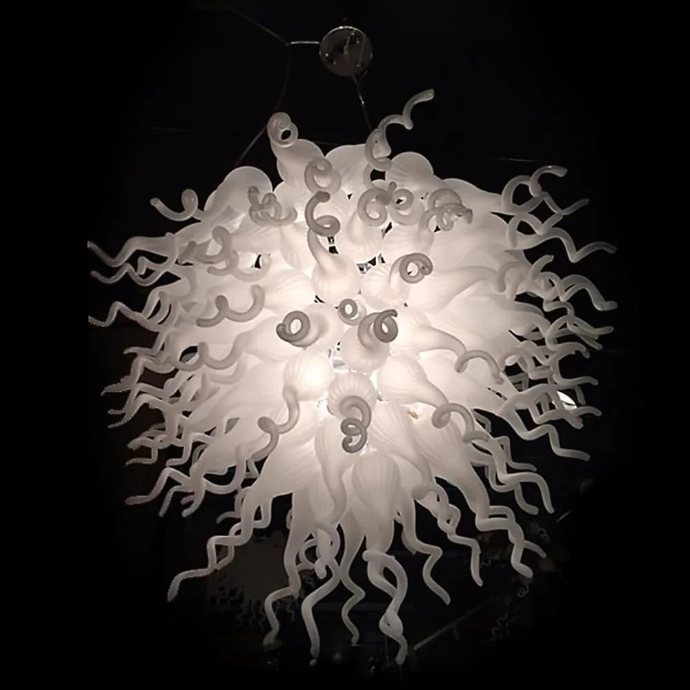 image-Frosted White Blown Glass Chandelier