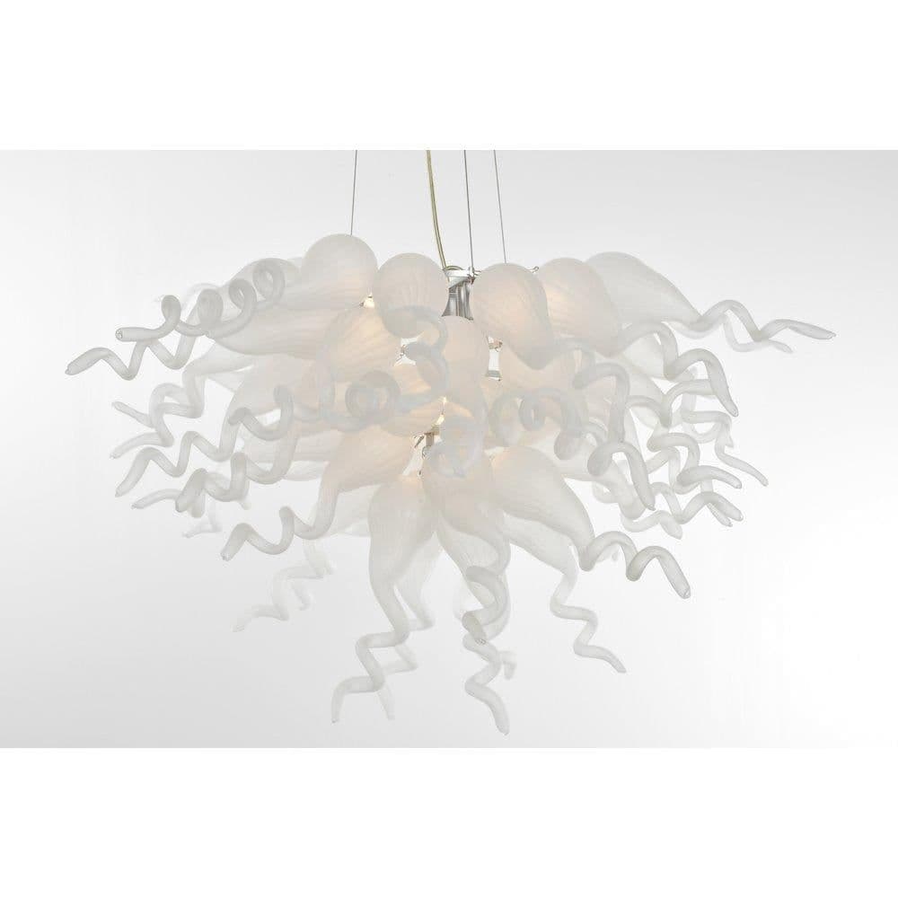 image-Frosted White Blown Glass Chandelier